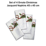 Festive Mistletoe Jacquard Napkin Set - 4pc Christmas Collection