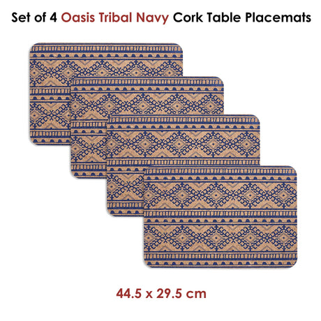 Ladelle Set of 4 Oasis Tribal Navy Cork Placemats