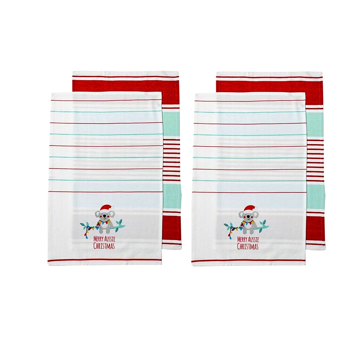 Ladelle Festive Australiana Koala Christmas Cotton Kitchen Towel Set of 4