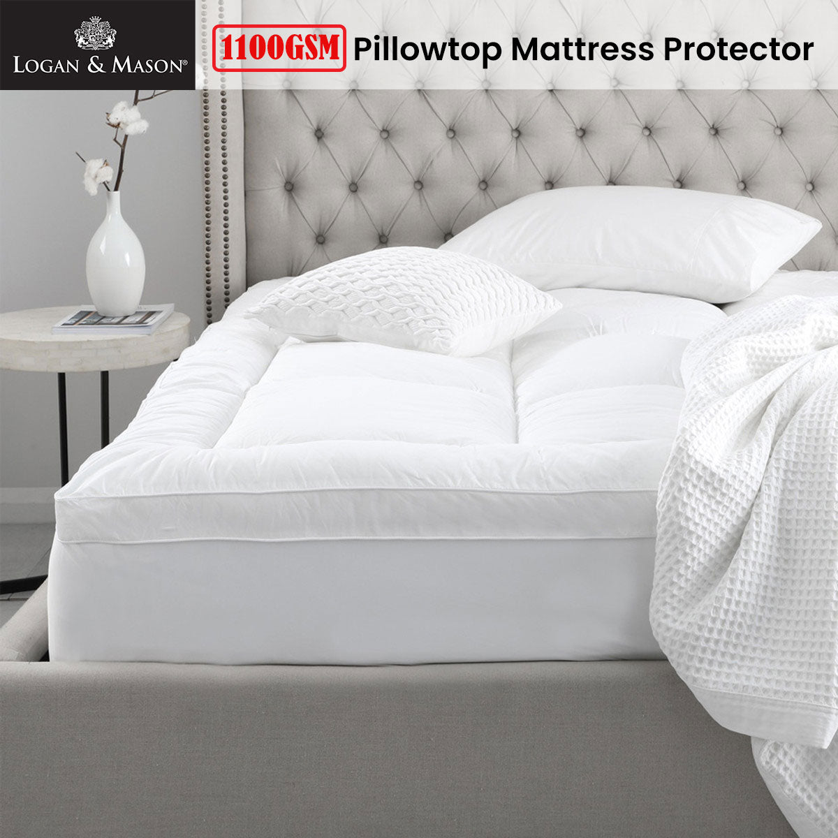 Luxury 1100GSM Pillowtop King Mattress Protector with 50cm Deep Walls by Logan and Mason