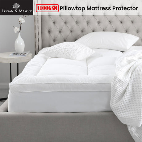 Luxury 1100GSM Pillowtop Mattress Protector with 50cm Wall for Queen Size by Logan and Mason