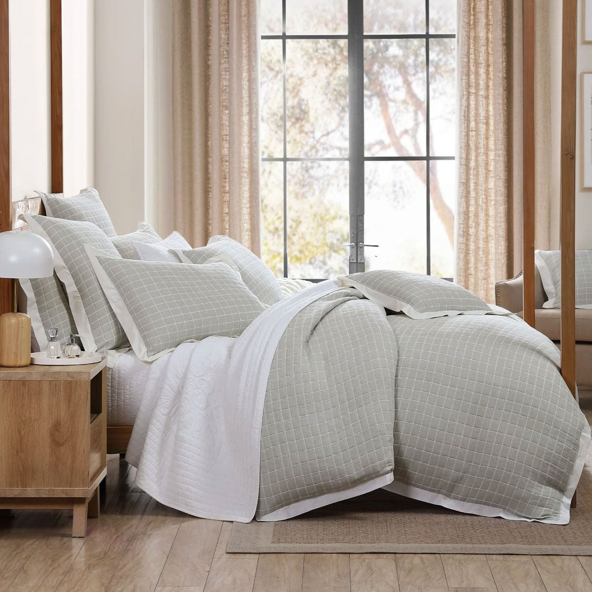 Kingston Moss 100% Cotton Yarn Dyed Jacquard Quilt Cover Set - Elegant Check Pattern for Modern and Classic Bedrooms