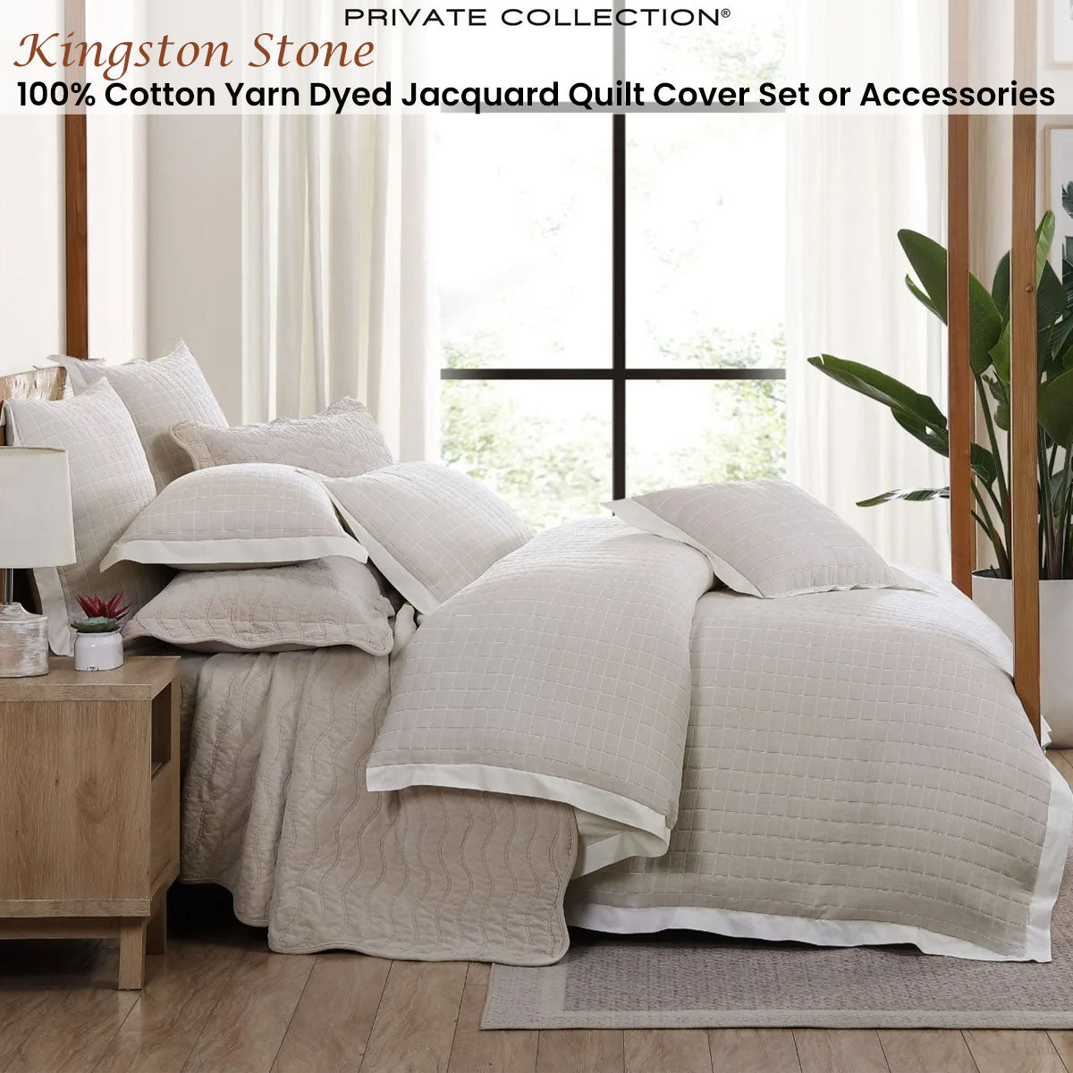 Kingston Stone Yarn Dyed Jacquard Quilt Cover Set - 100% Cotton, Queen Size