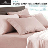 Logan and Mason Luxurious Soft Brushed Cotton Flannelette Sheet Set in Rose - King Size with 40cm Wall