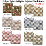 Mia Pink Floral Cotton Chair Pads - Set of 2 40x40 cm