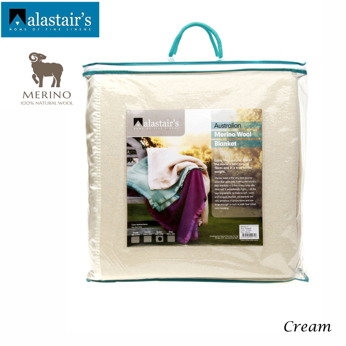 Alastairs 375GSM Cream Double Merino Wool Blanket - Luxuriously Warm