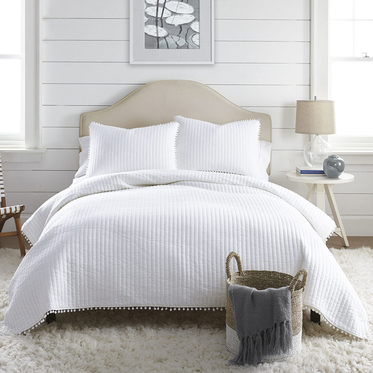 Jenny Mclean Clavo Pompom White 3-Piece 100% Cotton Super King Coverlet Ensemble