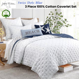 Jenny Mclean Reversible Swiss Dot Blue Super King Coverlet Set - 3 Pieces