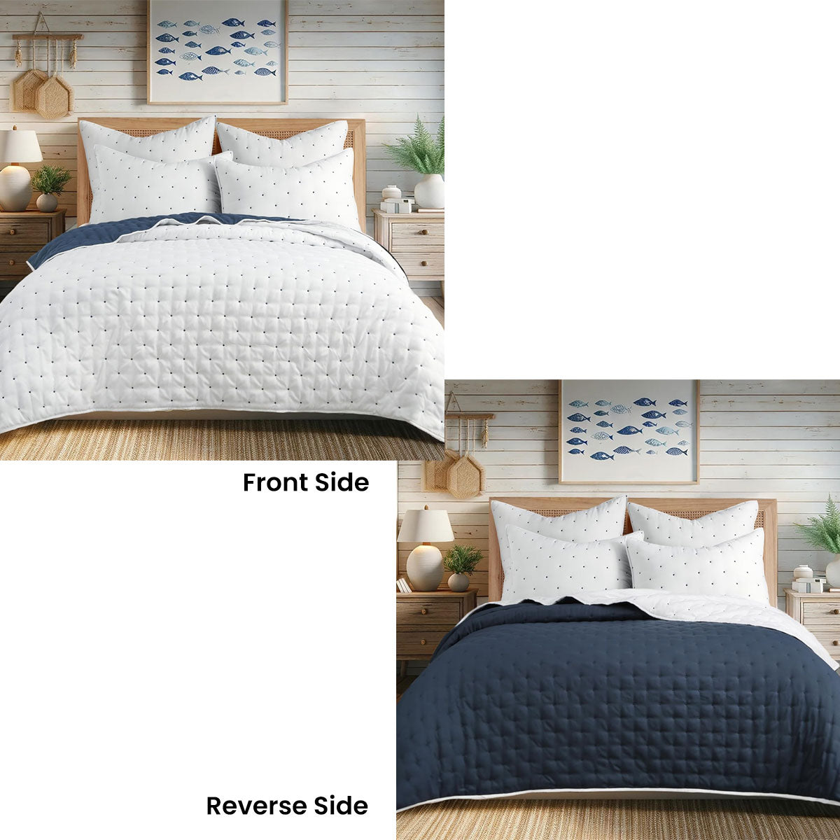 Jenny Mclean Reversible Swiss Dot Blue Super King Coverlet Set - 3 Pieces