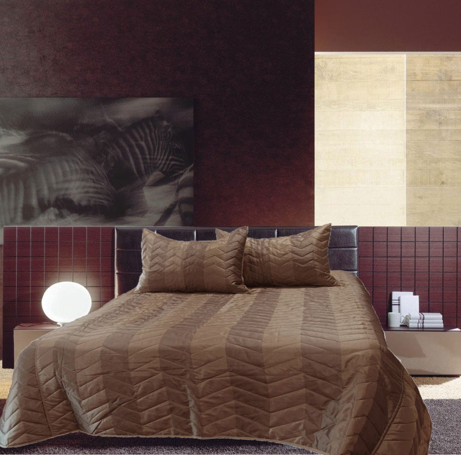 Rapee Faux Silk Coverlet Set Zig Zag Brown - Queen