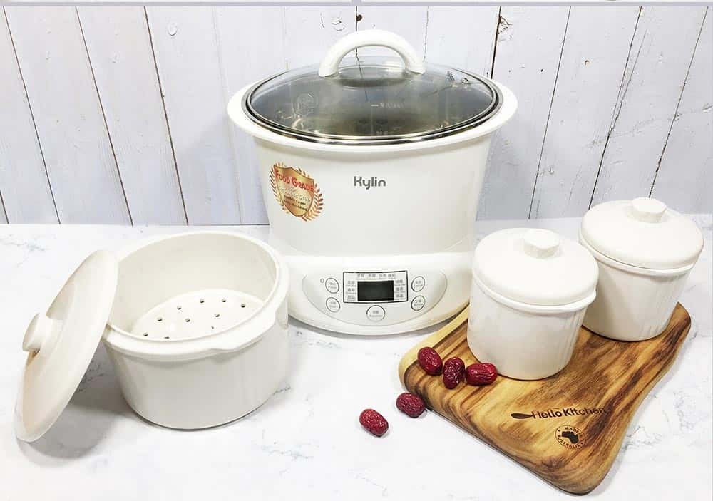 Kylin Electric Slow Cooker Stainless Steel Ceramic Pot Steamer 2.2L With 3 Containers