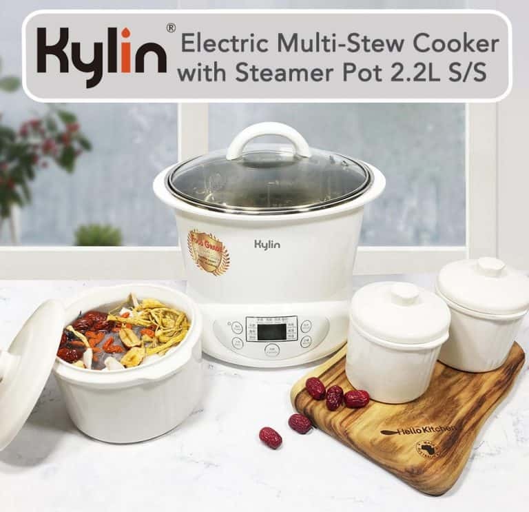 Kylin Electric Slow Cooker Stainless Steel Ceramic Pot Steamer 2.2L With 3 Containers