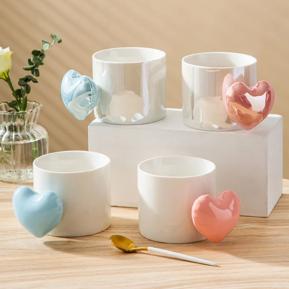 Lovely 3D Heart Love Ceramic Cup Mug Puffy Heart Handle with Gift Box (Purple)