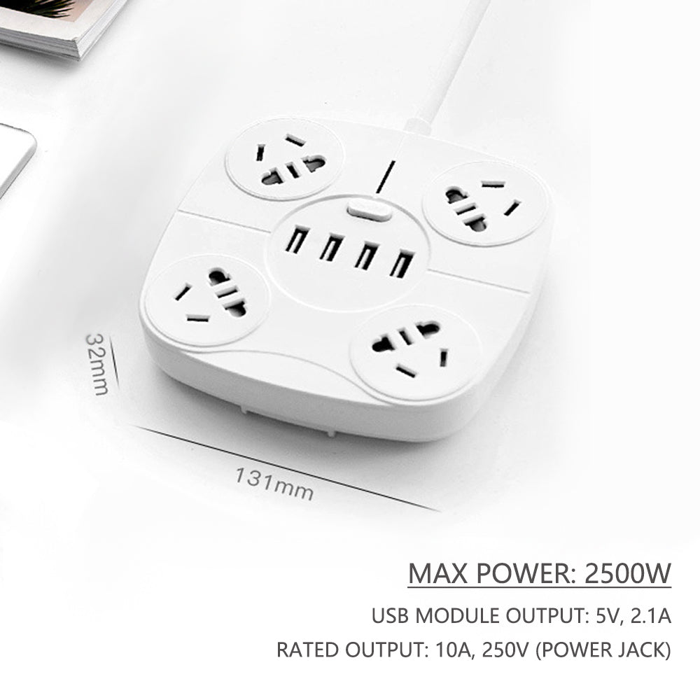 1.8 Metre Power Board with 4 Socket & 4 USB Charging Charger Ports