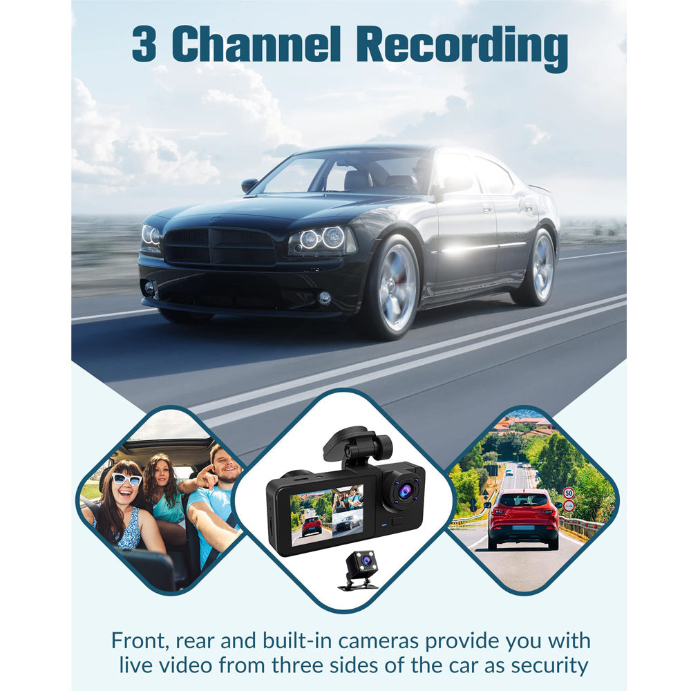 3 Channel Car DVR HD 1080P Vehicle Dash Cam Three Way Camera DVRs Recorder with 32 GB Card