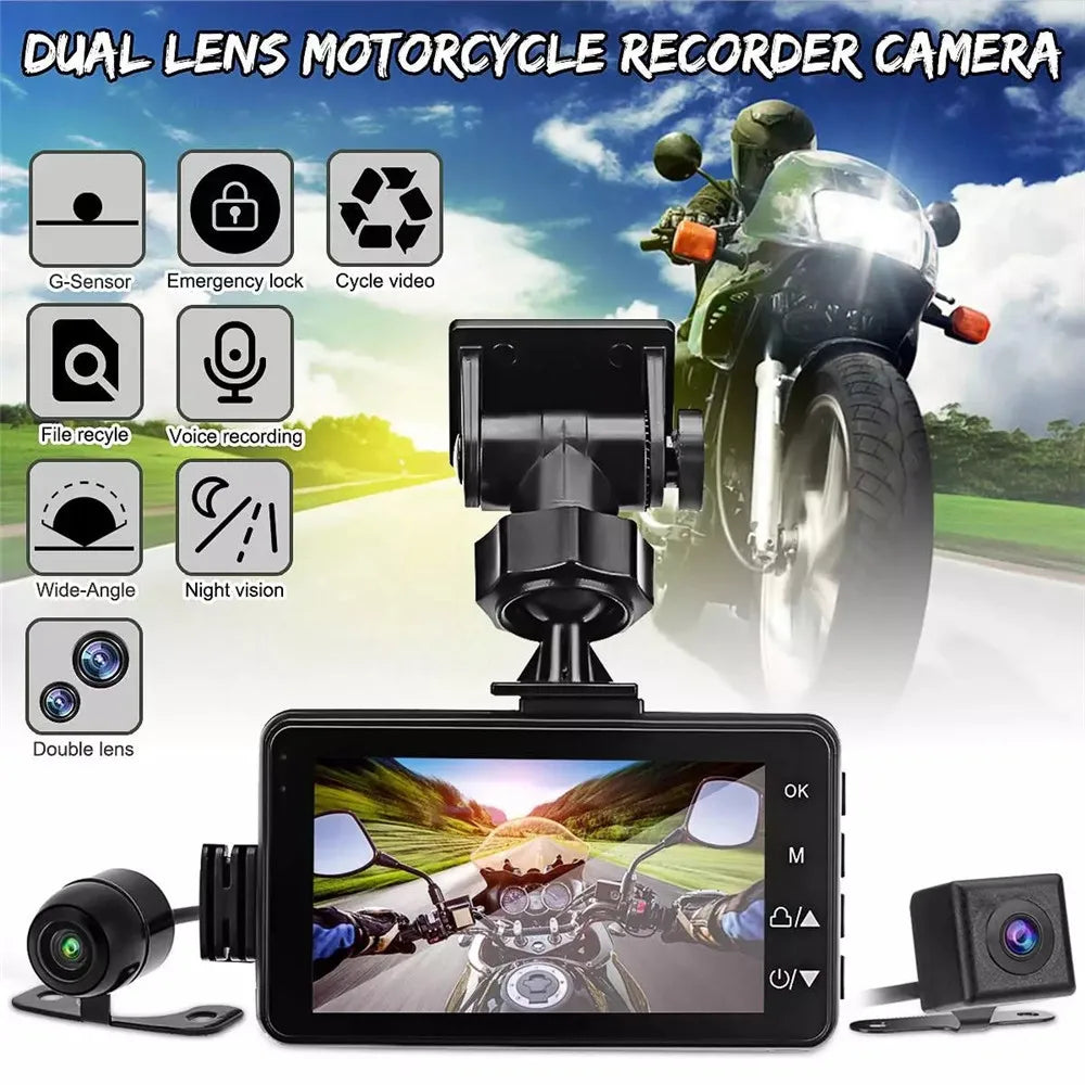 3inch LCD HD Dual Camera Motorcycle DVR Video Driving Recorder With 32G Card