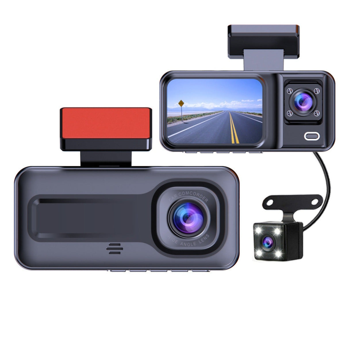 Front and Rear Triple Lens Dash Cam 1080P HD Three-Lens Driving Recorder Reversing Visual Recording