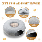 59 x 29cm Cat Tunnel Bed Dark Grey Felt Pet Puppy Nest Cave Toy Light Grey