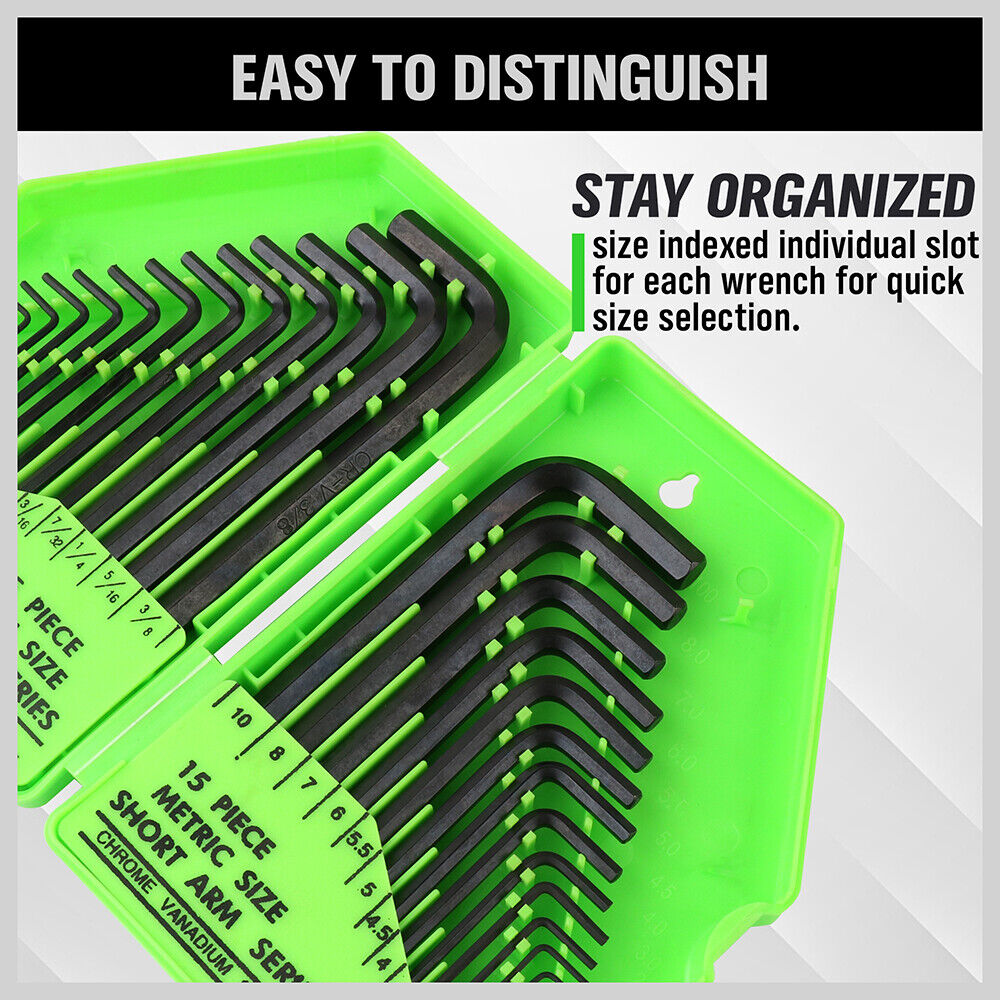 32Pcs Hex Key Set Allen Wrench Set Metric & SAE Storage Case L Shape Crv Au