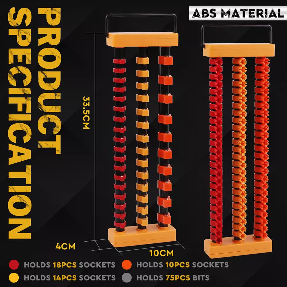 2-Pack Socket Rail & Bit Holder 1/4 3/8 1/2 Drive Portable ABS Socket Organizer