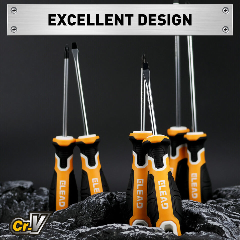 6-Piece Magnetic Screwdriver Set with Non-Slip Handles - Phillips & Slotted, Chromium Molybdenum Steel