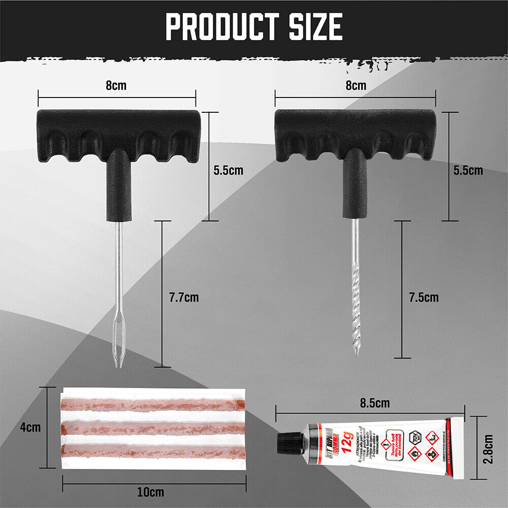 Ultimate Tire Puncture Repair Kit - 12-Piece Set for Cars, Motorcycles, and Trucks - Includes 3 Heavy-Duty Repair Strings