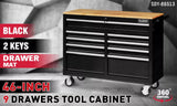 HORUSDY 9 Drawer Tool Box Chest Cabinet Trolley Box Garage Storage Toolbox Black