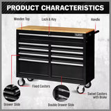 HORUSDY 9 Drawer Tool Box Chest Cabinet Trolley Box Garage Storage Toolbox Black