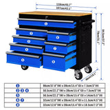 HORUSDY 42 inch 8 Drawer Tool Cabinet 1000 lbs Wood Top Power Strip Casters Blue