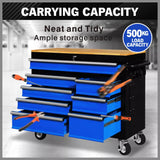 HORUSDY 42 inch 8 Drawer Tool Cabinet 1000 lbs Wood Top Power Strip Casters Blue