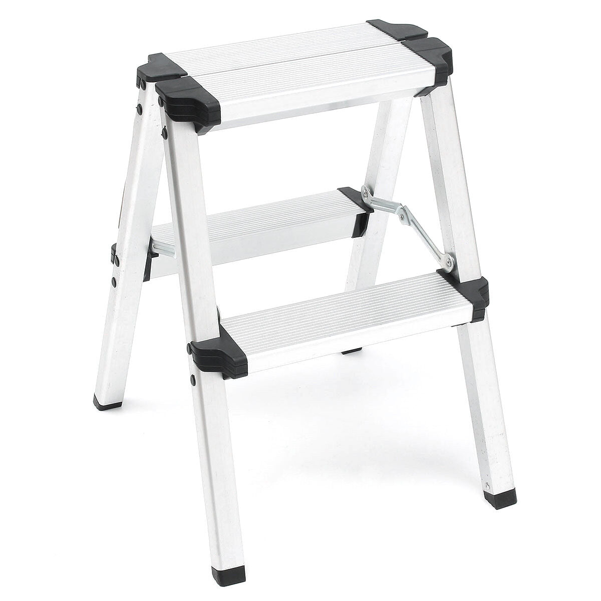 2-Step Portable Folding Ladder, Aluminum Frame Lightweight Home Ladder with Anti Slip Design, 150KG Capacity