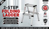 2-Step Portable Folding Ladder, Aluminum Frame Lightweight Home Ladder with Anti Slip Design, 150KG Capacity