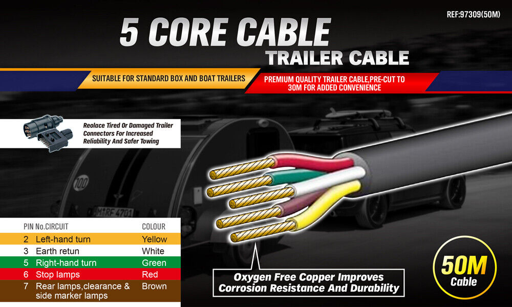 5 Core Oxygen-Free Copper Trailer Cable - 30M Automotive & Caravan Wire Coil