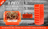 NEW 8 PC Wall Mounted Storage Bins Rack Set Nuts Bolts Organizer Parts 97903