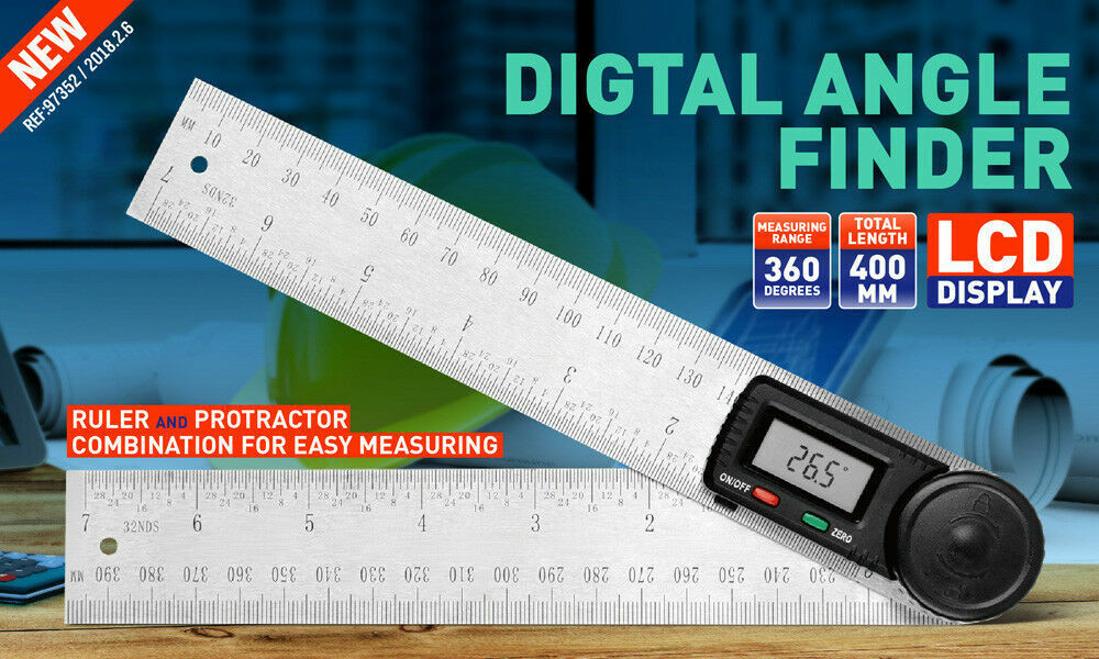 200mm Digital Angle Finder Ruler Protractor Measure Meter Stainless Steel 0-360