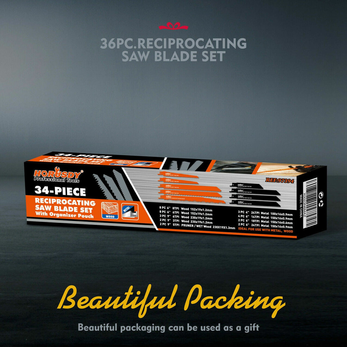 34-Piece Reciprocating Saw Blade Set Wood and Metal Cutting Blades with Storage Pouch