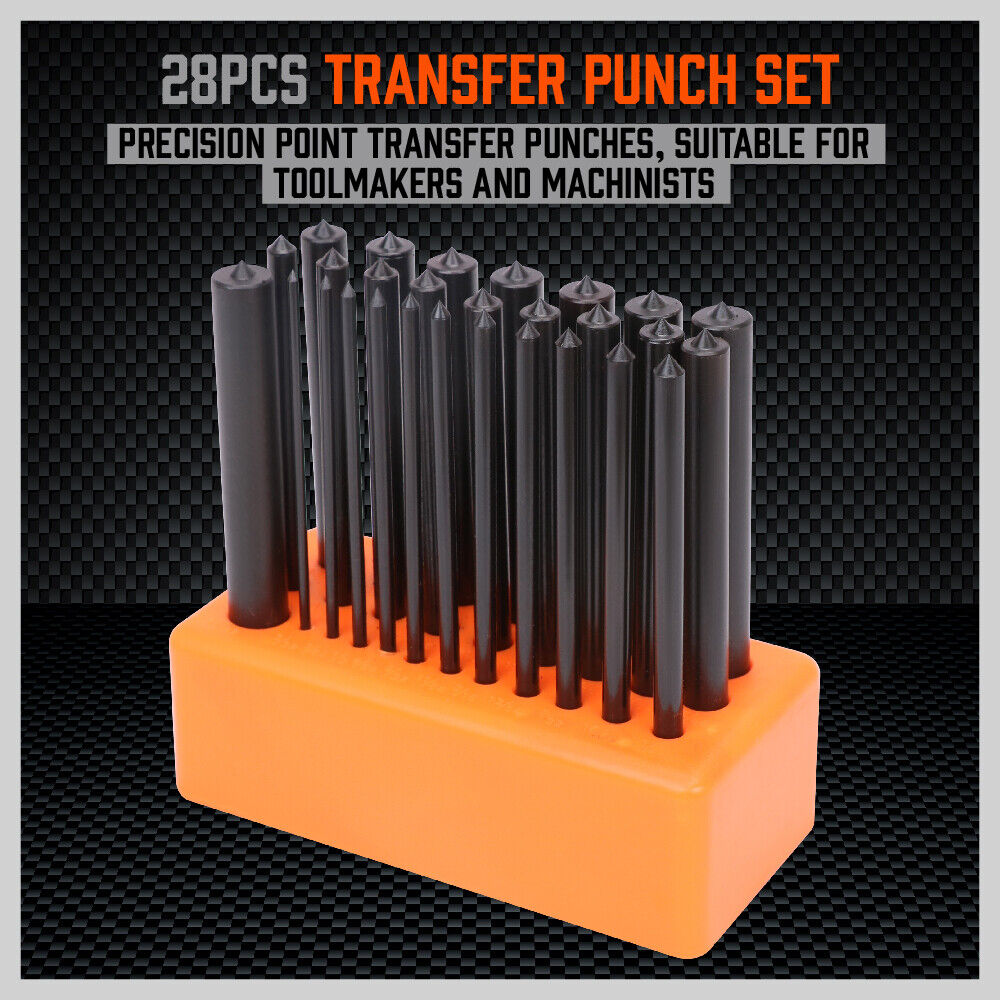 28x Center Transfer Punches Set Machinists Tool Punch Stand Heat Treated Steel