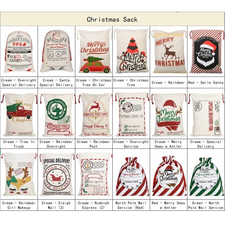 Large Christmas XMAS Hessian Santa Sack Stocking Bag Reindeer Children Gifts Bag, Cream - Express Delivery (1)