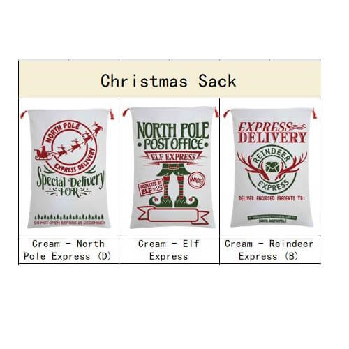 50x70cm Canvas Hessian Christmas Santa Sack Xmas Stocking Reindeer Kids Gift Bag, Cream - Express Delivery (2)