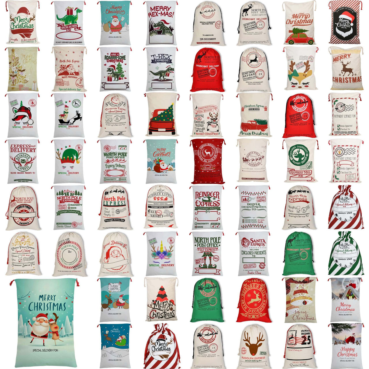 50x70cm Canvas Hessian Christmas Santa Sack Xmas Stocking Reindeer Kids Gift Bag, Red - Reindeer Express Delivery