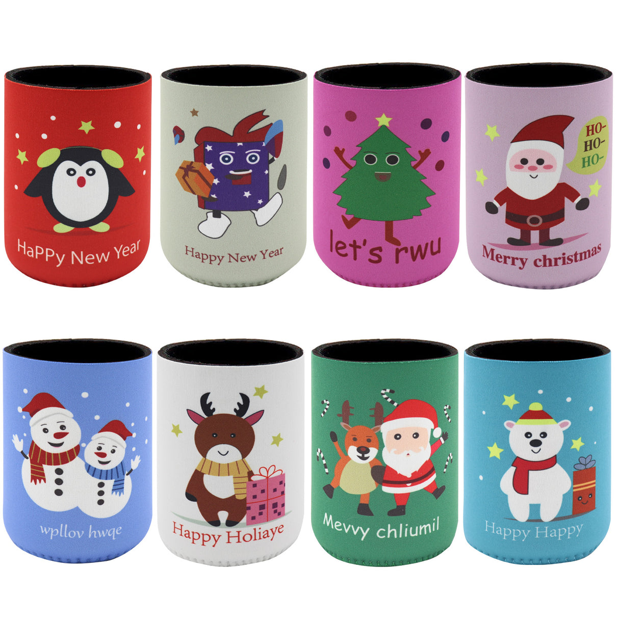 8x Christmas Stubby Stubbie Holders Beer Bottle Drink Can Cooler Santa Reindeer, H