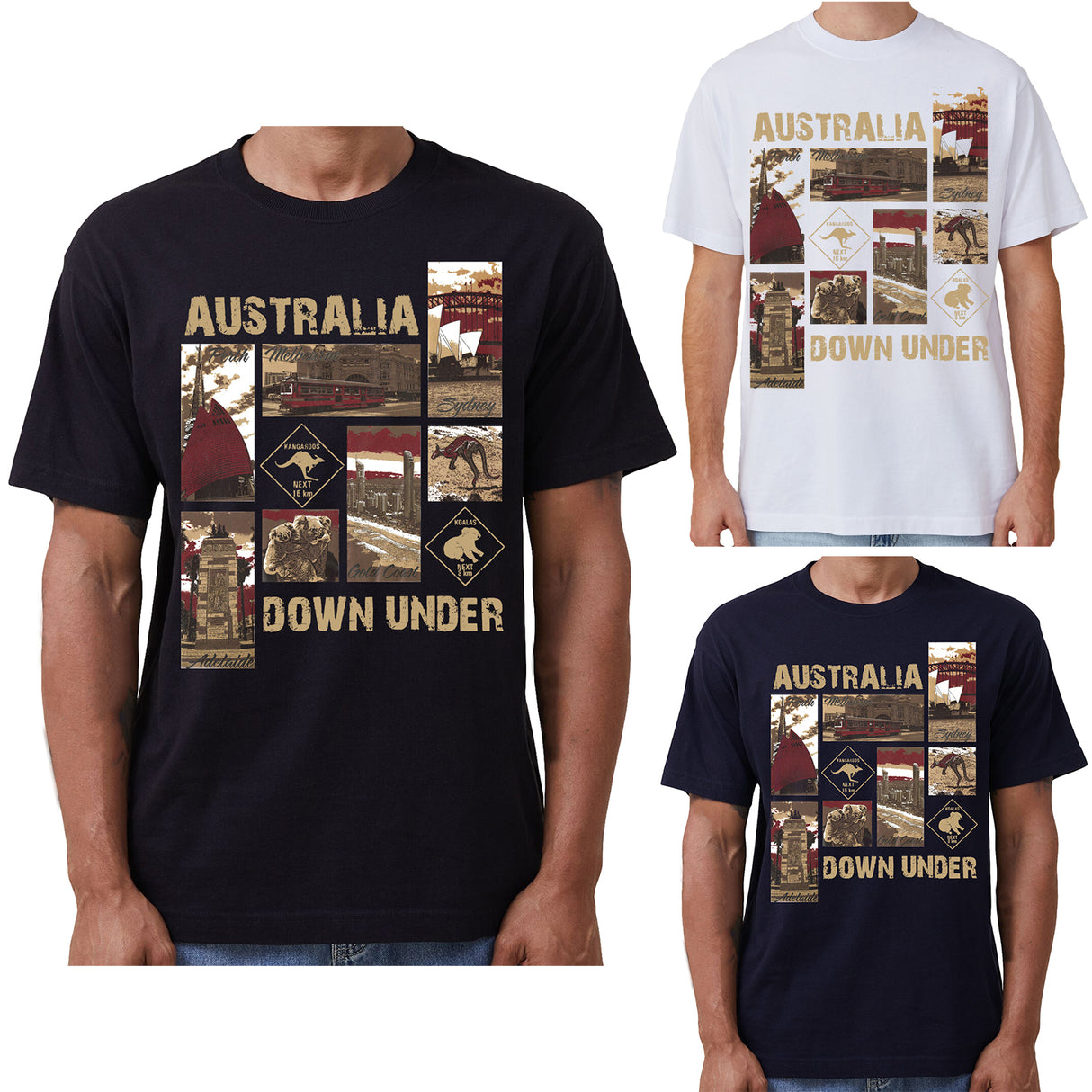 100% Cotton Australia Down Under Souvenir T-Shirt Unisex Adult Iconic Tee Top, Black, M