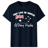 100% Cotton Australian Day Flag T-Shirt Aussie G'Day Mate Navy Souvenir Tee Top, Navy, S