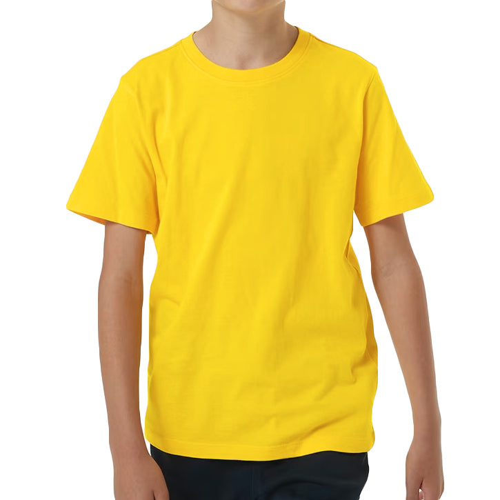 100% Cotton Kids T Shirt Childrens Boys Girls Basic Plain Short Sleeve Tee Tops, Yellow, 6