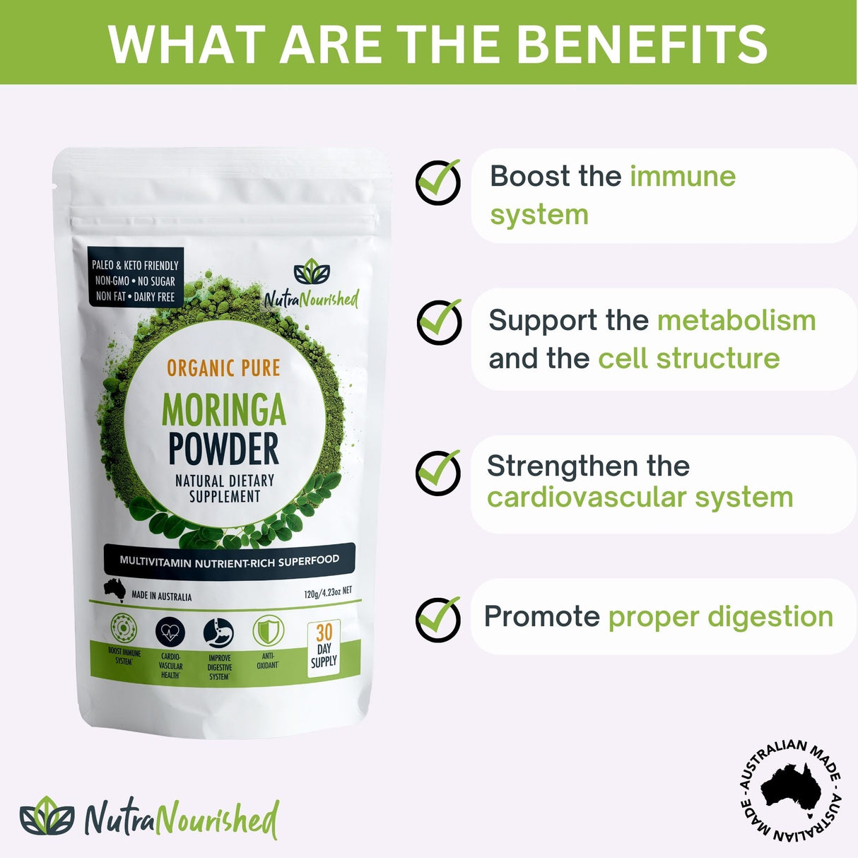 Organic Pure Moringa Leaf Powder 60g