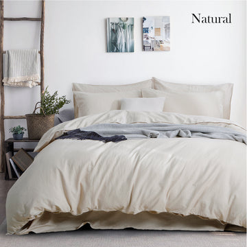 Elegant Natural Linen-Cotton King Quilt Cover Set