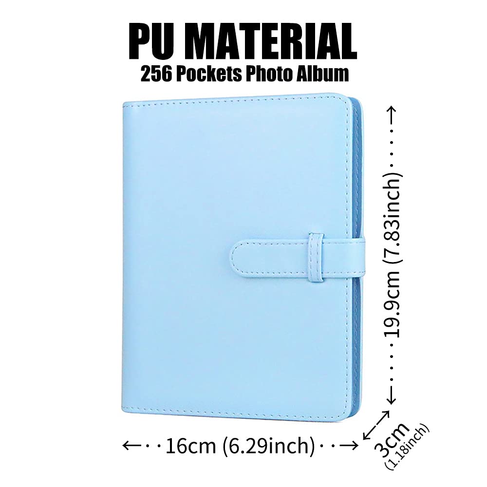 LIFEBEA 256-Photo Capacity Instant Camera Album for Fujifilm Instax Mini & Polaroid, Stylish Blue PU Cover