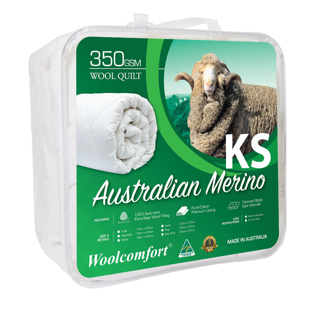 Australian Made 350GSM Merino Wool King Single Quilt - Ultimate Comfort & Warmth