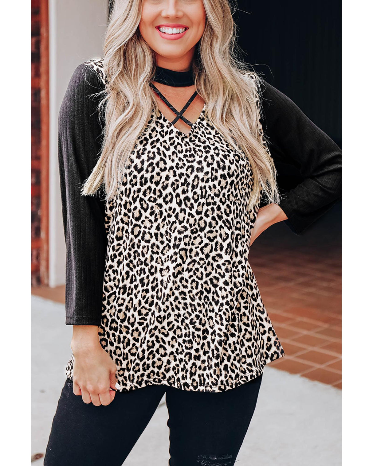 Azura Exchange Chic Leopard Print Crisscross Top - XL