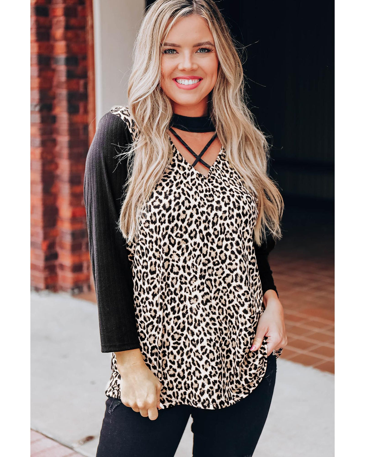 Azura Exchange Chic Leopard Print Crisscross Top - XL